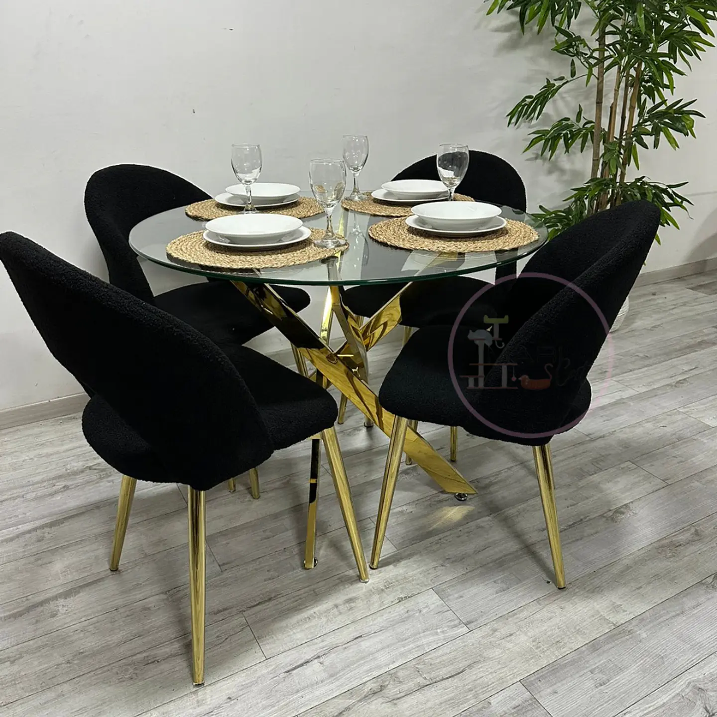 Comedor Redondo Vidrio 4 Sillas Boucle – Mesa 100cm 3