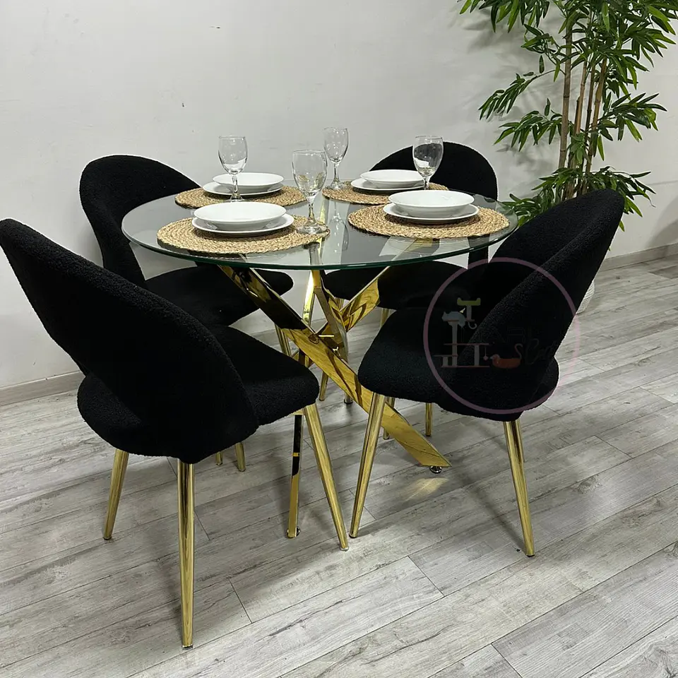 Comedor Redondo Vidrio 4 Sillas Boucle – Mesa 100cm 3