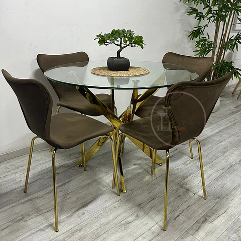 Comedor Redondo Vidrio 4 Sillas Velvet – Mesa 100cm