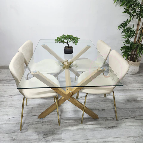 Comedor Rectangular Vidrio 4 Sillas Crossback – Mesa 130x80cm