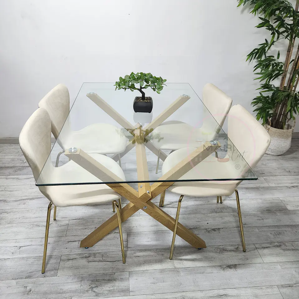 Comedor Rectangular Vidrio 4 Sillas Crossback – Mesa 130x80cm 1