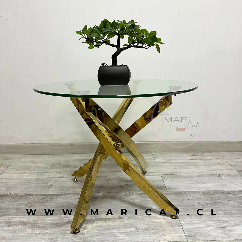 Mesa de Centro Redonda Dubai vidrio Cruzada Gold/ living recepcion oficina 3