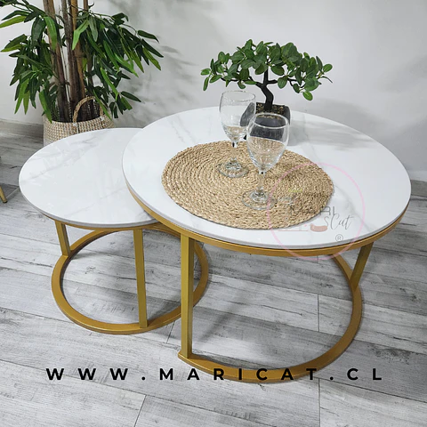 Juego de Mesas de Centro Anidadas estilo Marmol Gold