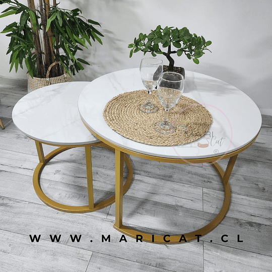 Juego de Mesas de Centro Anidadas estilo Marmol Gold