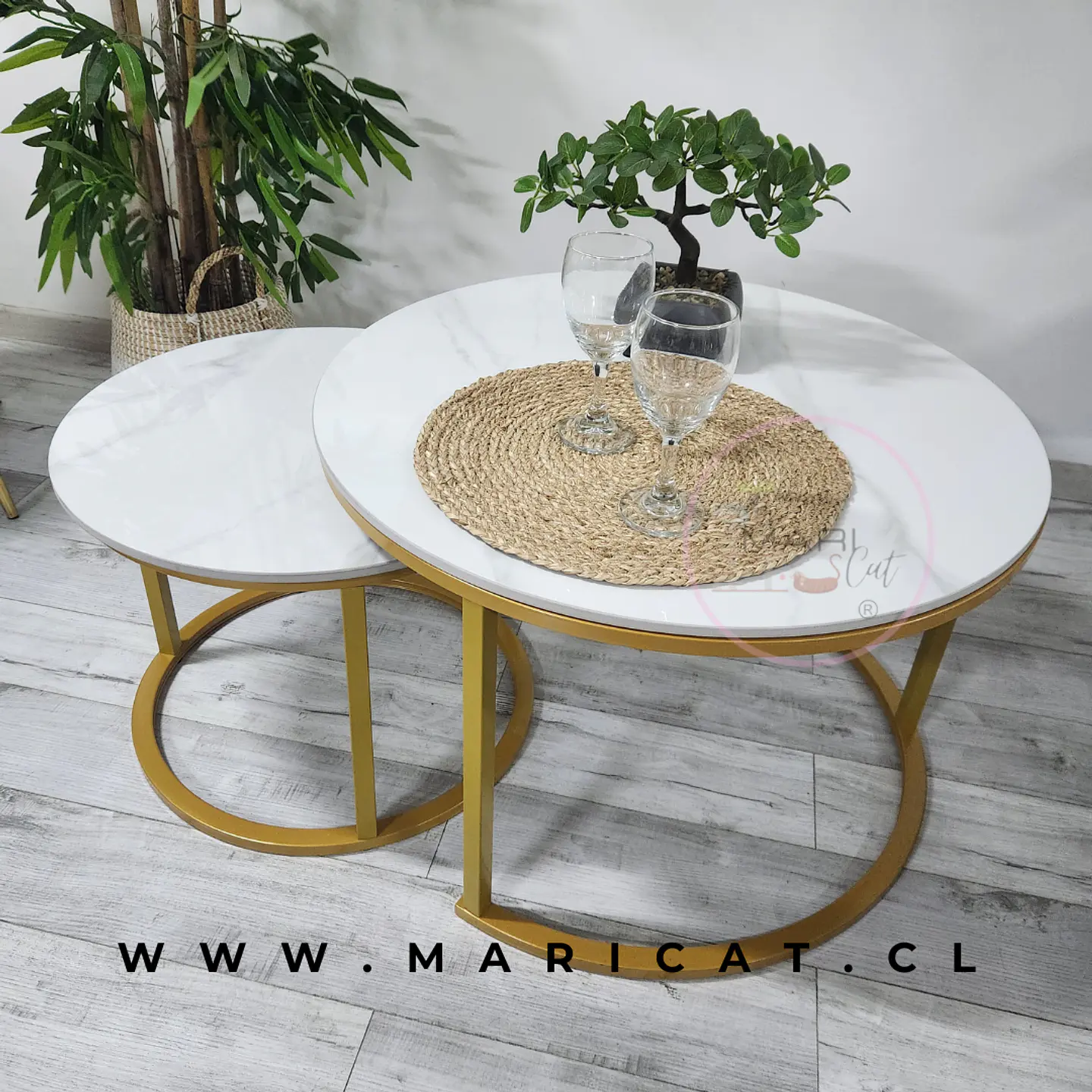 Juego de Mesas de Centro Anidadas estilo Marmol Gold 2