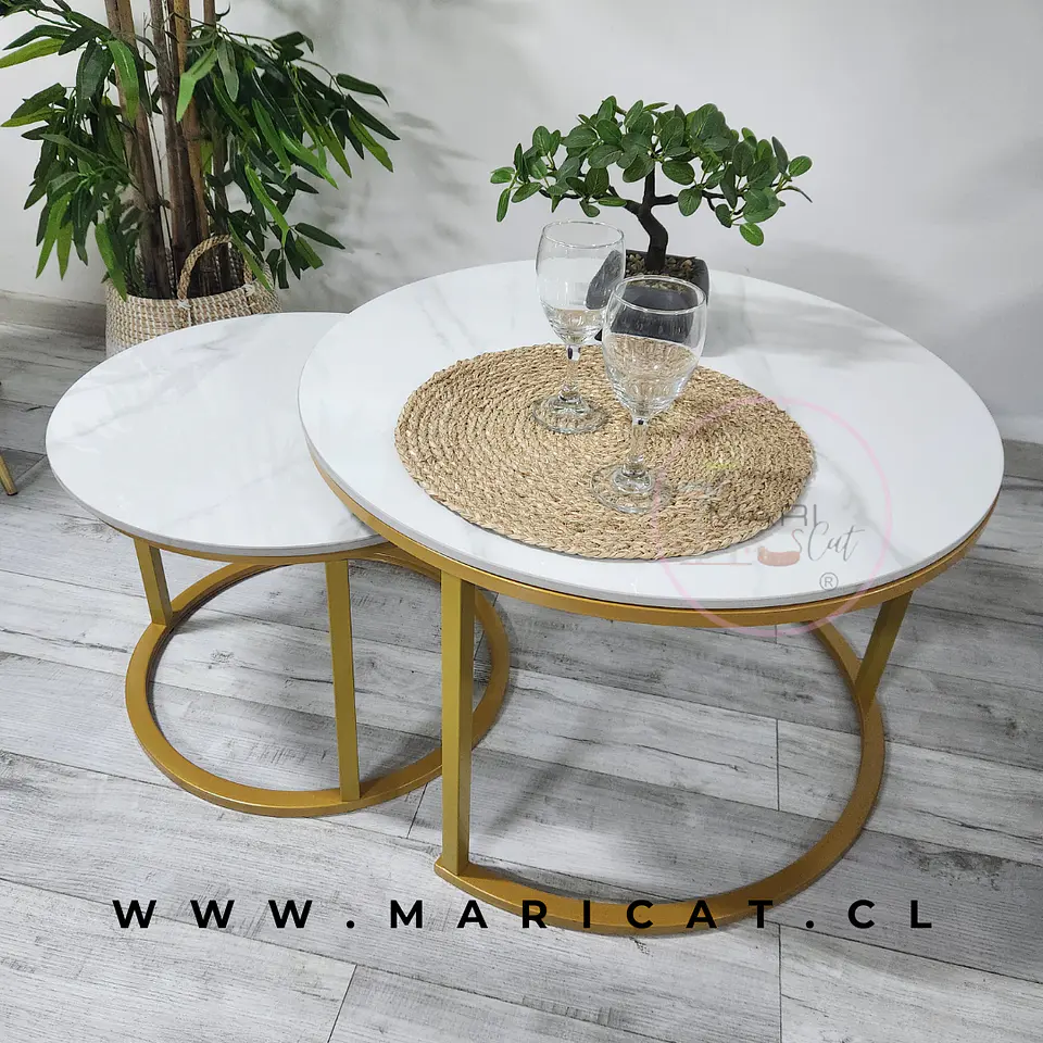 Juego de Mesas de Centro Anidadas estilo Marmol Gold 2