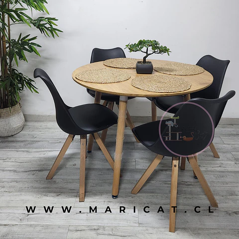 Comedor Redondo MDF 4 Sillas Tulip Nordic – Mesa 100cm