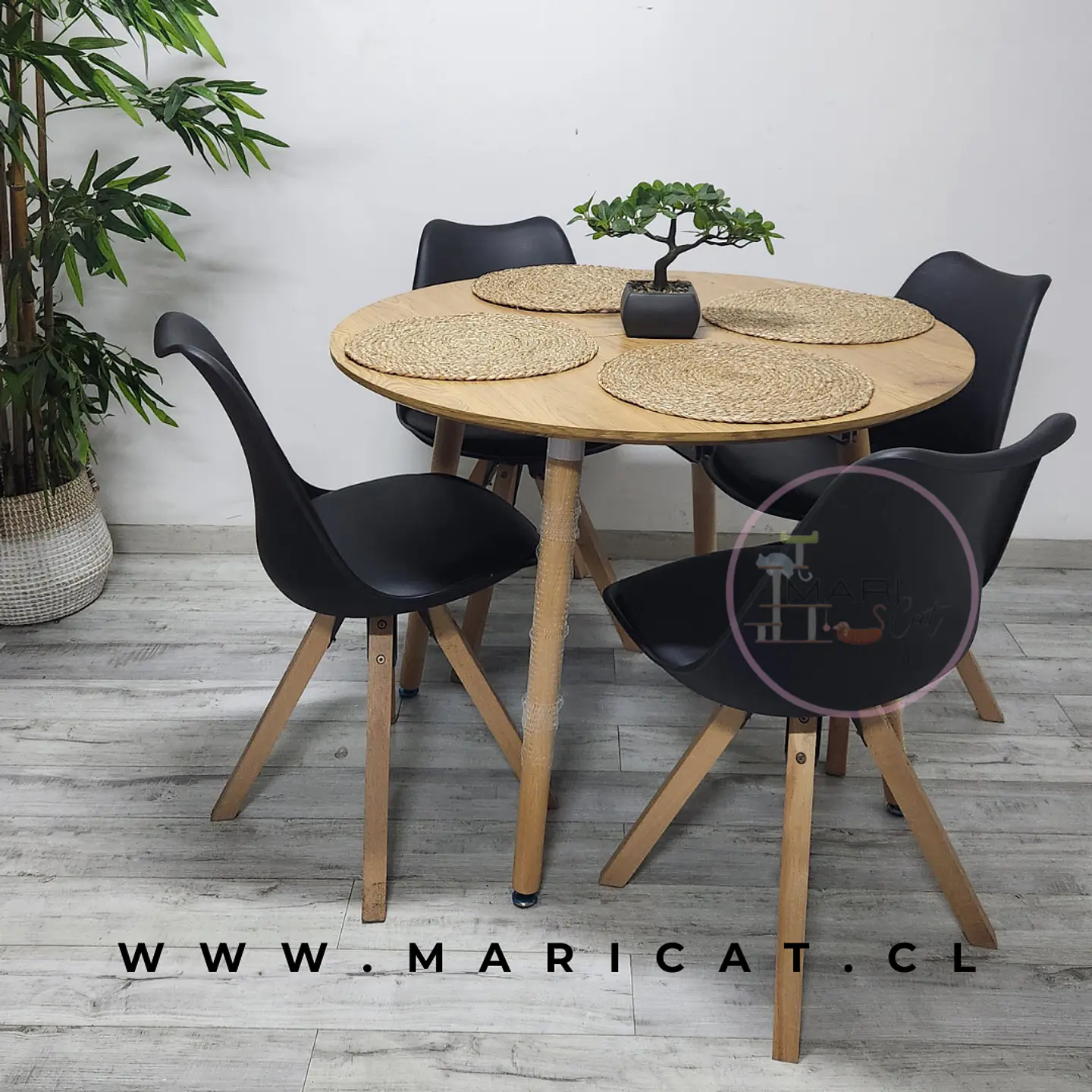Comedor Redondo Mesa Expandible Wood MDF + 4 Sillas Tulip Nordic 2