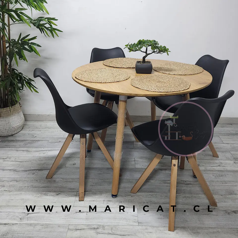 Comedor Redondo Mesa Expandible Wood MDF + 4 Sillas Tulip Nordic 2