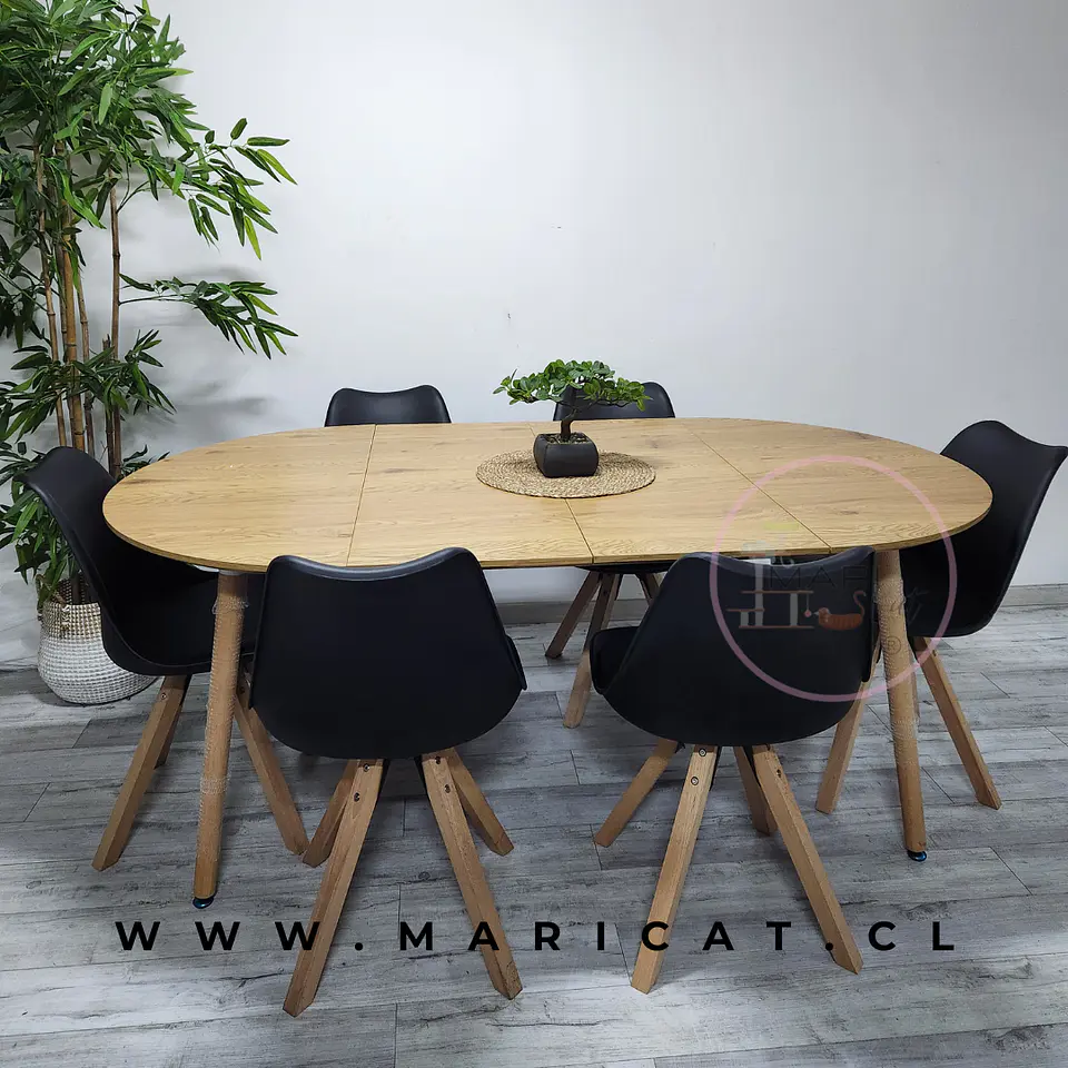 Comedor Redondo Mesa Expandible Wood MDF + 4 Sillas Tulip Nordic 3