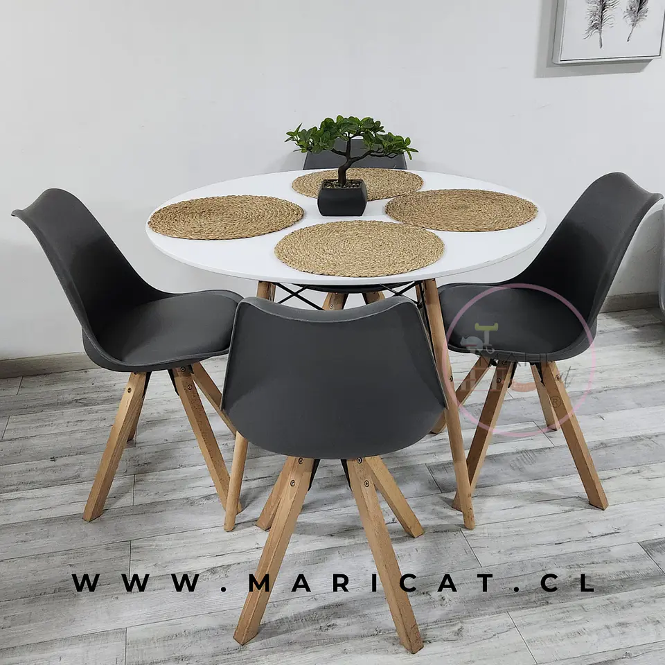 Mesa Eames Redonda Melamina +4 Sillas Tulip Nordic - Comedor  2