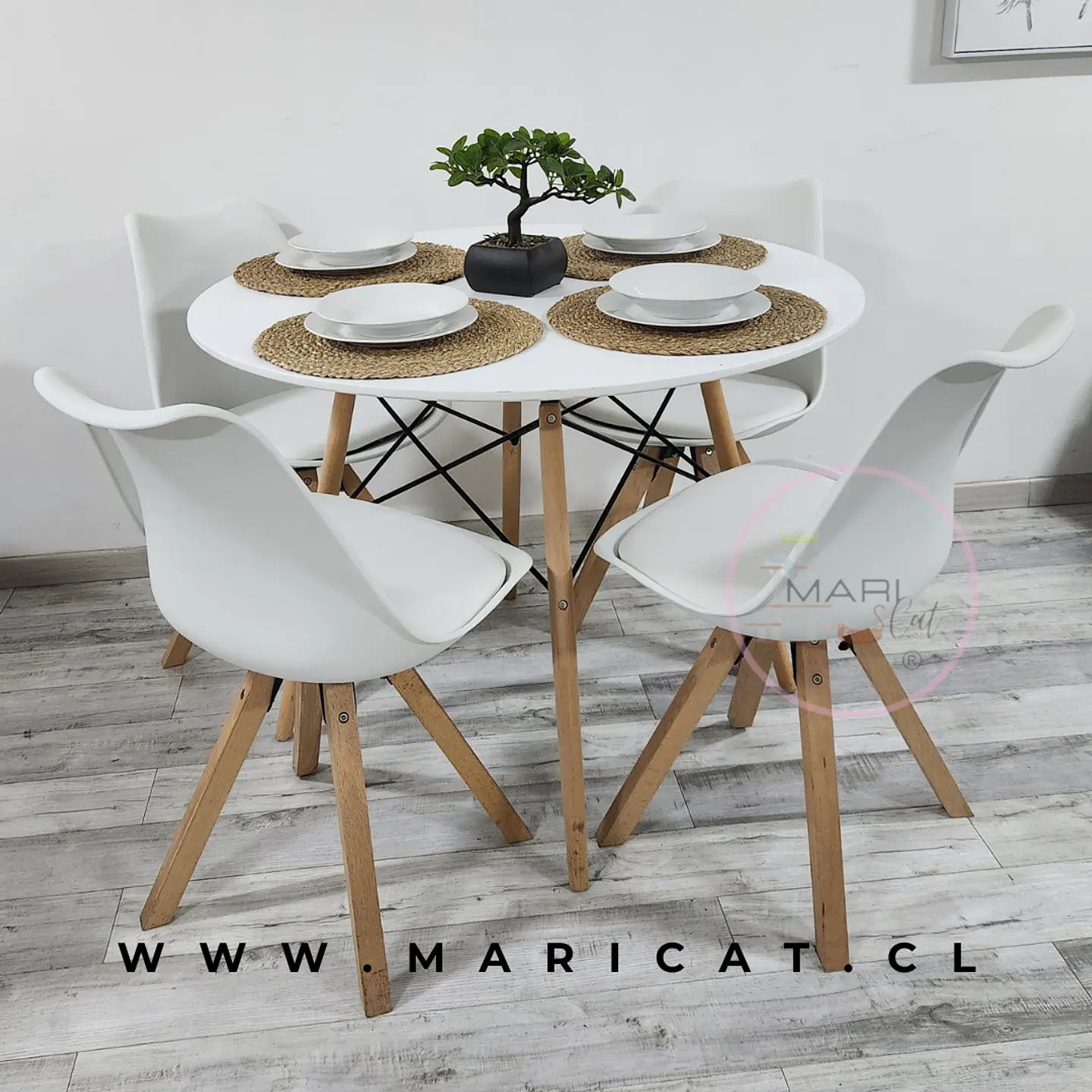 Mesa Eames Redonda Melamina +4 Sillas Tulip Nordic - Comedor  4
