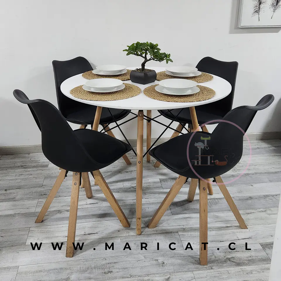 Mesa Eames Redonda Melamina +4 Sillas Tulip Nordic - Comedor  3