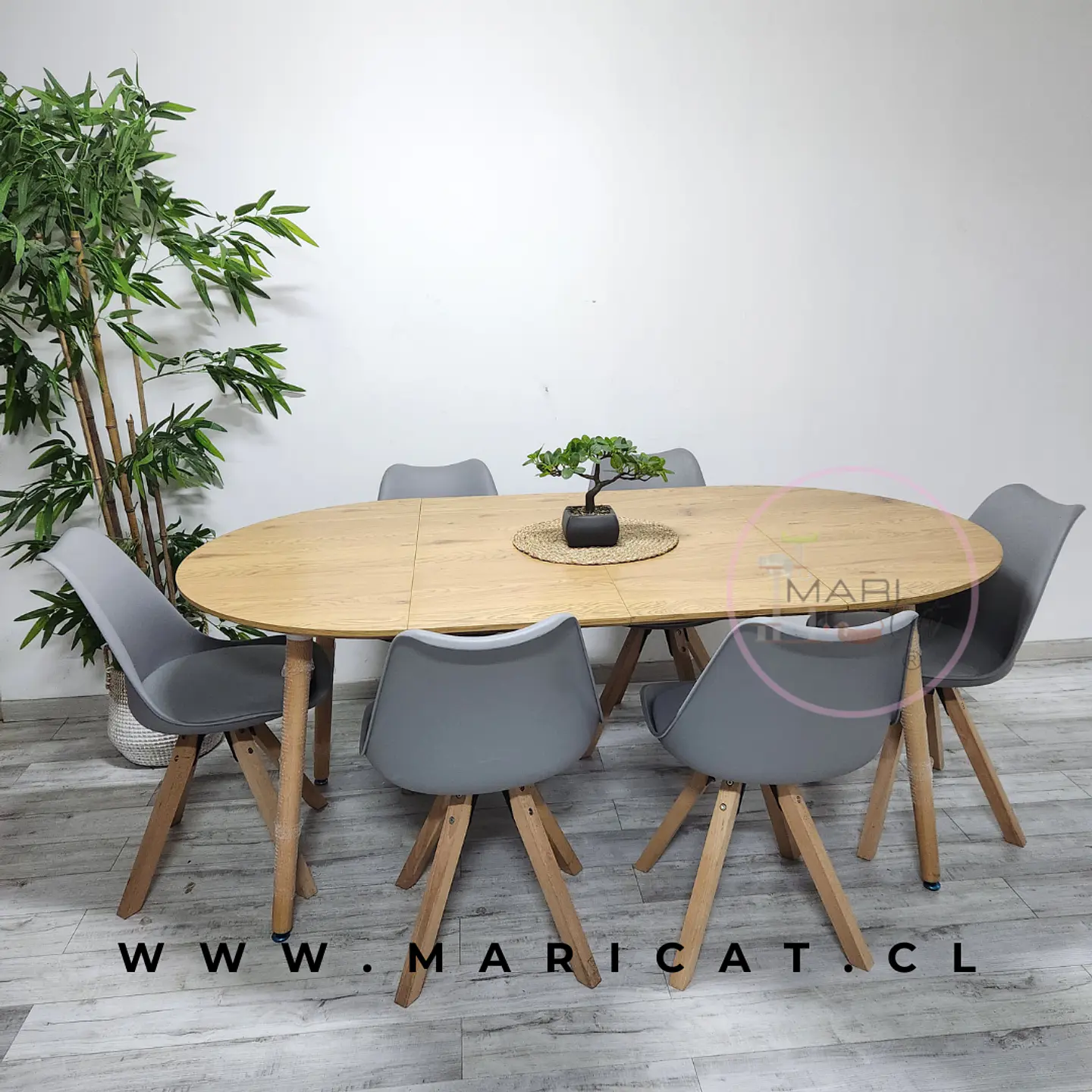 Comedor Redondo Mesa Expandible Wood MDF + 4 Sillas Tulip Nordic 1