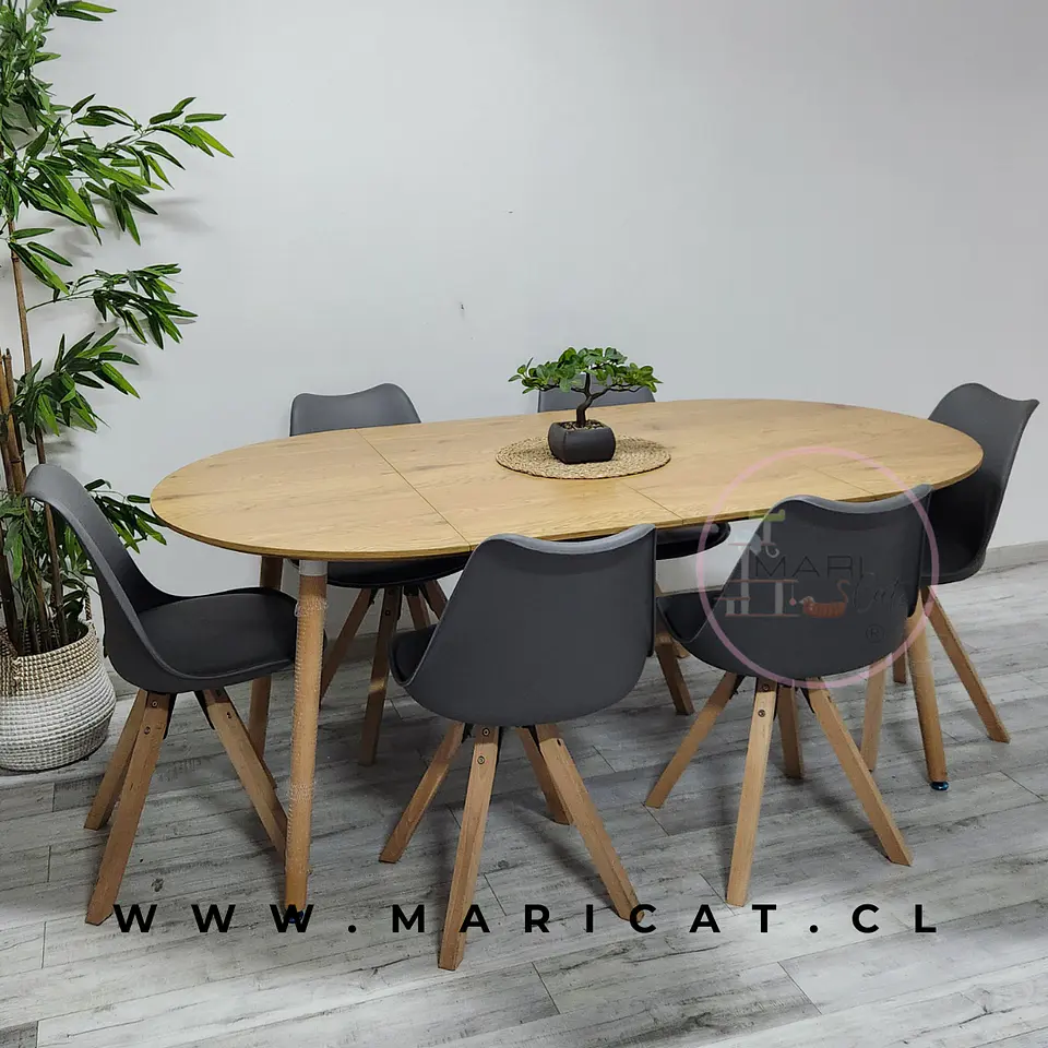 Comedor Redondo Mesa Expandible Wood MDF + 4 Sillas Tulip Nordic 5