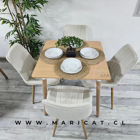 Comedor Cuadrado Melamina 4 Sillas Macron Velvet – Mesa 120x80cm