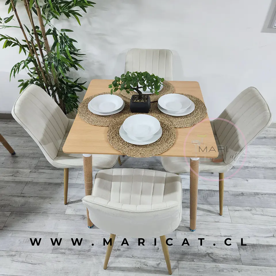 Comedor Cuadrado Melamina 4 Sillas Macron Velvet – Mesa 120x80cm 1