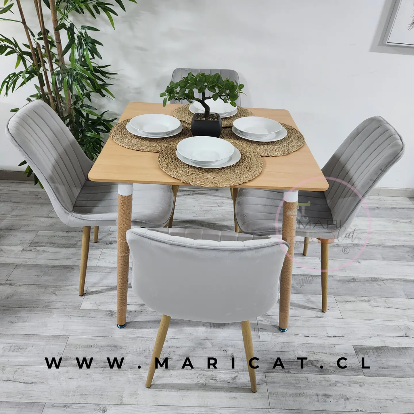 Comedor Cuadrado Melamina 4 Sillas Macron Velvet – Mesa 120x80cm 2