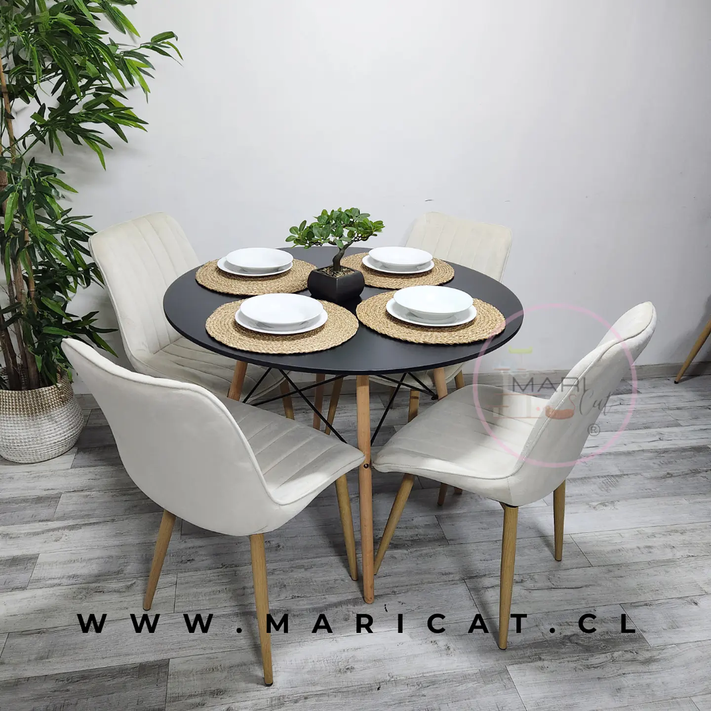 Mesa Eames Melamina + Silla Macron Velvet Wood 1