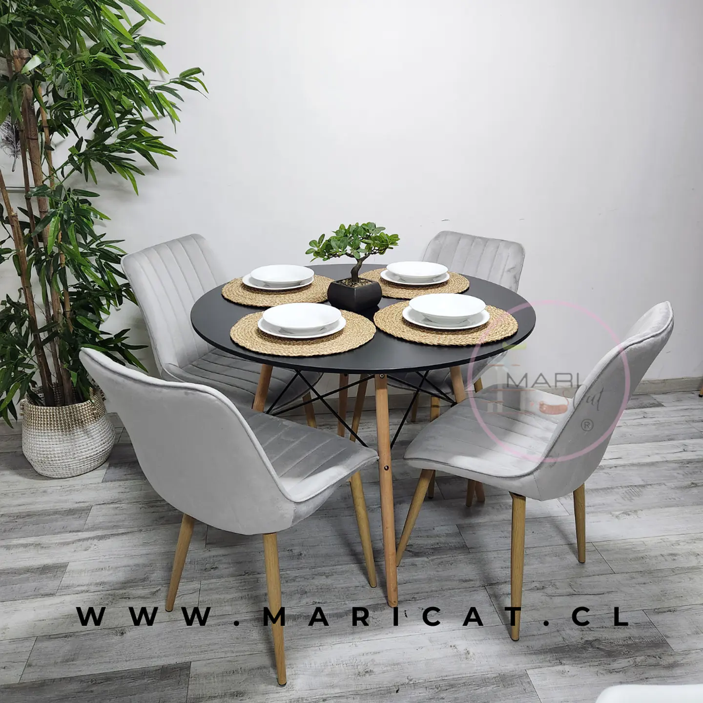 Mesa Eames Melamina + Silla Macron Velvet Wood 2