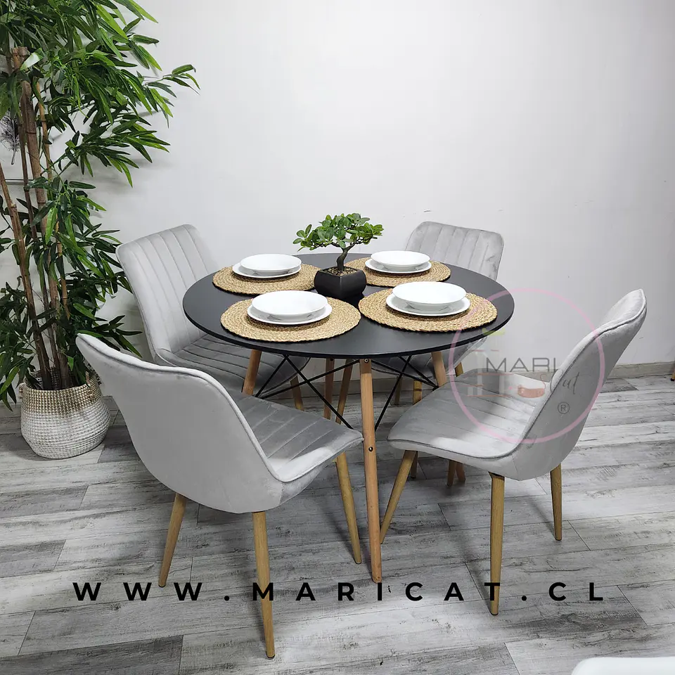 Mesa Eames Melamina + Silla Macron Velvet Wood 2