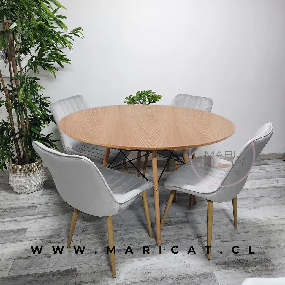 Mesa Eames Melamina + Silla Macron Velvet Wood 6