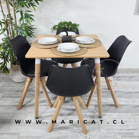 Comedor Cuadrado Melamina 4 Sillas Tulip Nordic – Mesa 120x80cm
