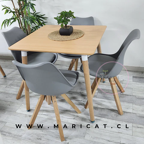 Comedor Mesa eames Cuadrado wood + 4 Sillas Tulip Nordic con cojin