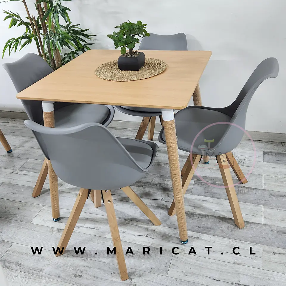 Comedor Mesa eames Cuadrado wood + 4 Sillas Tulip Nordic con cojin 1