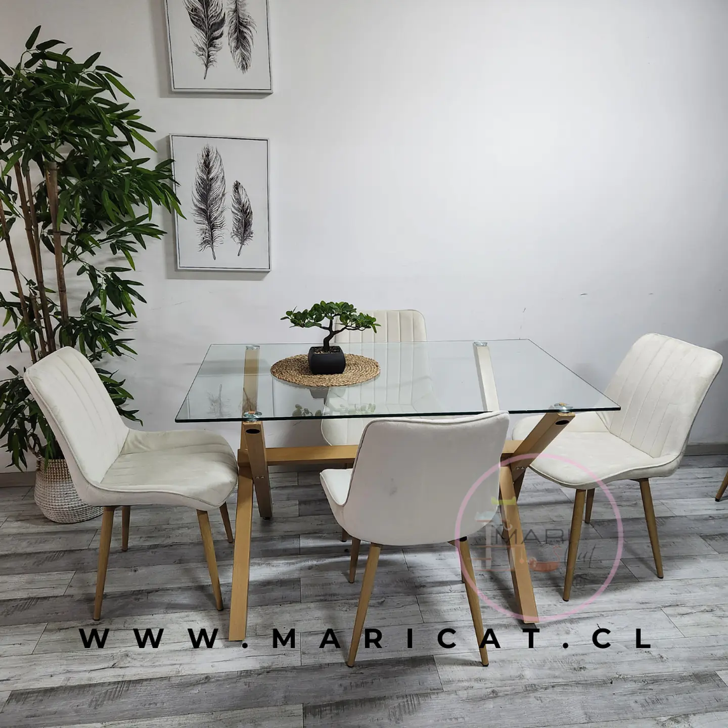 Mesa Rectangular vidrio Chile Crossback Madrid  + Silla Macron Velvet Wood 1