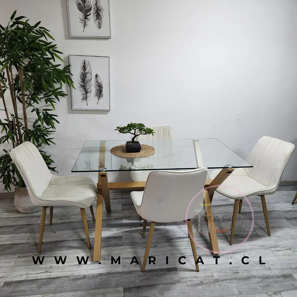 Mesa Rectangular vidrio Chile Crossback Madrid  + Silla Macron Velvet Wood 1