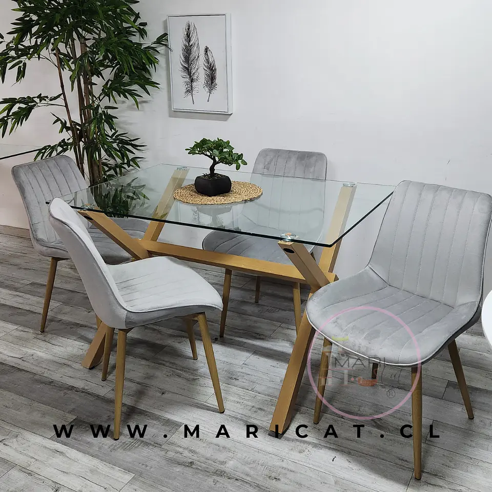Mesa Rectangular vidrio Chile Crossback Madrid  + Silla Macron Velvet Wood 2