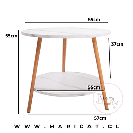 Mesa de Centro MDF Mármol Blanco 2 Niveles con Patas de Madera Natural – Diseño Elegante