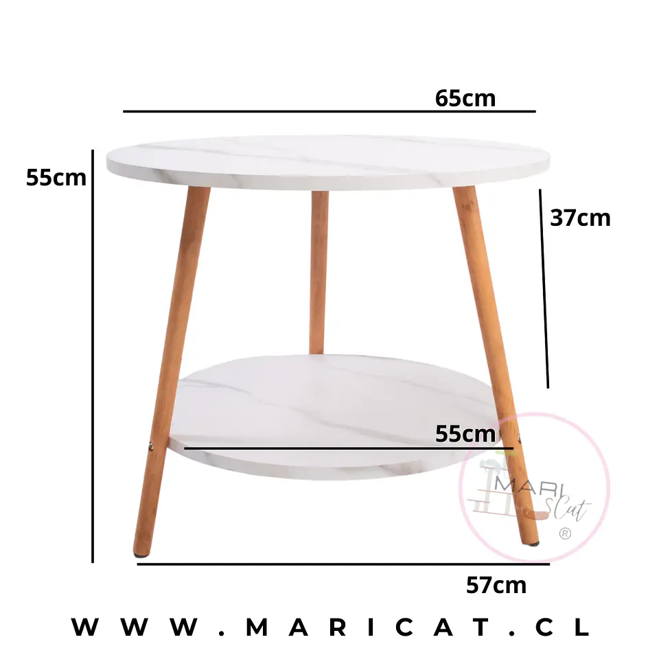 Mesa de Centro MDF Mármol Blanco 2 Niveles estructura Madera Natural- Living recepcion oficinas 4