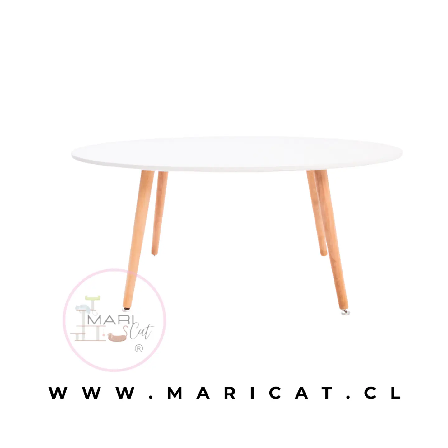 Mesa de Centro Ovalada Blanca de Melamina con Patas de Madera Natural 3