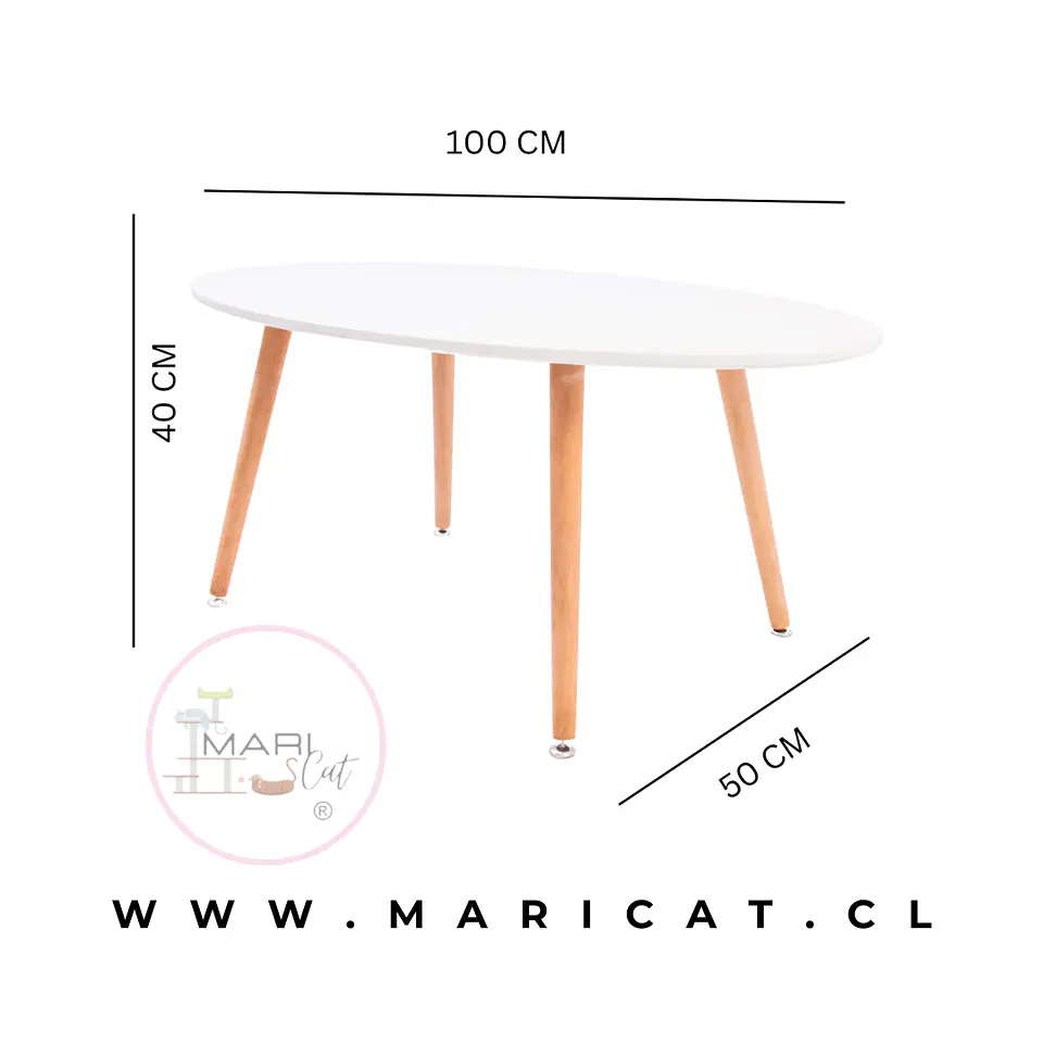 Mesa de Centro Ovalada Blanca de Melamina con Patas de Madera Natural 2