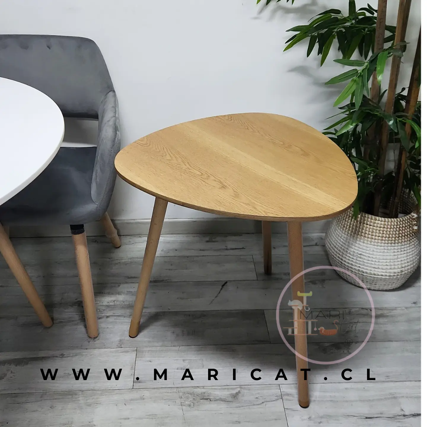 Mesa de Centro Lateral Esquinera Wood con Cubierta Ovalada Efecto Madera  2