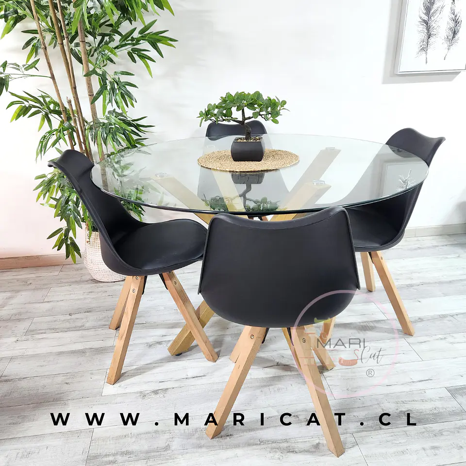 Mesa Valdivia Nordic Redonda Vidrio +4 Sillas Tulip Nordic – Comedor  2