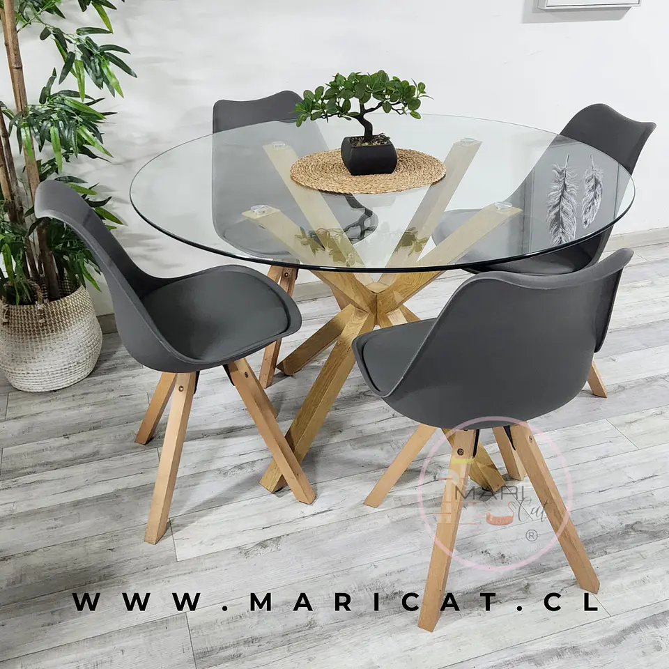 Mesa Valdivia Nordic Redonda Vidrio +4 Sillas Tulip Nordic – Comedor  3