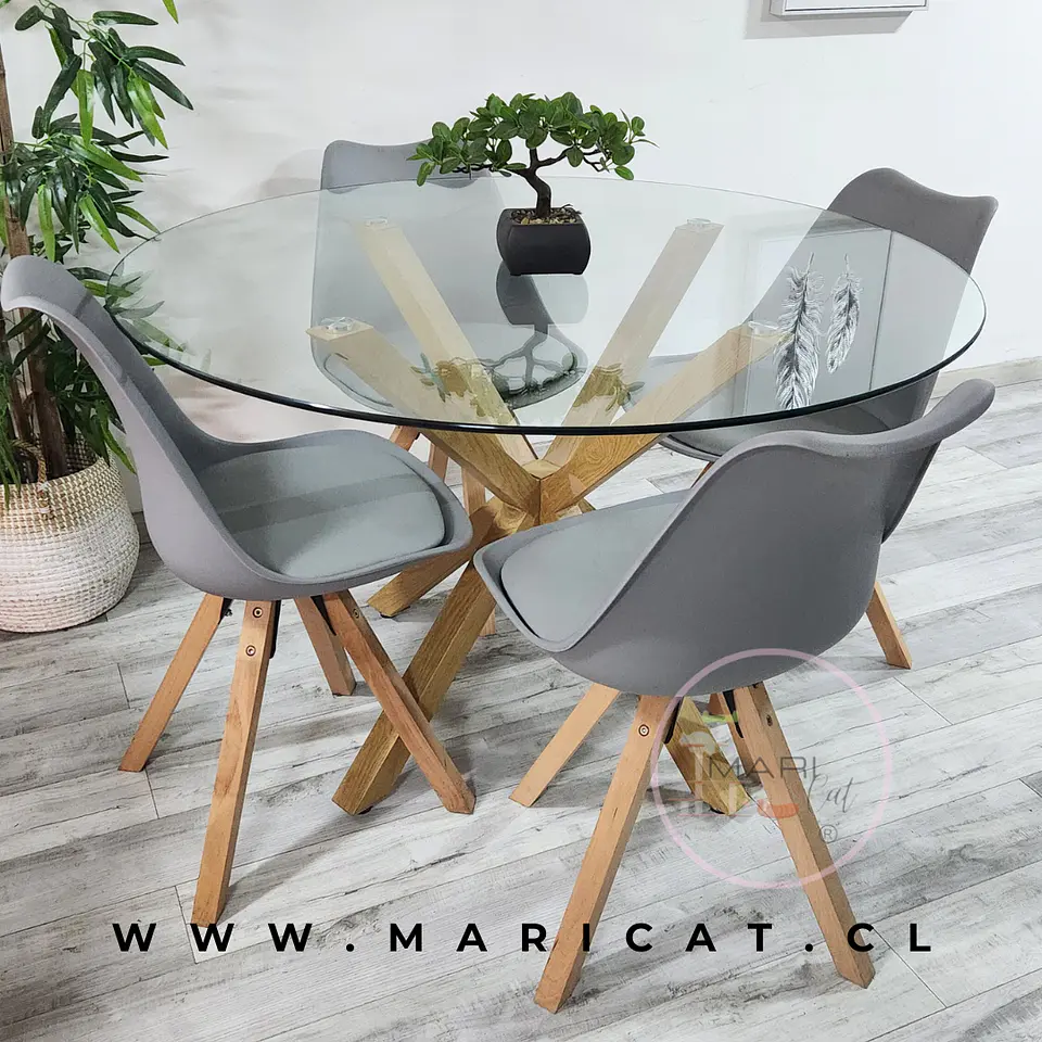 Mesa Valdivia Nordic Redonda Vidrio +4 Sillas Tulip Nordic – Comedor  4