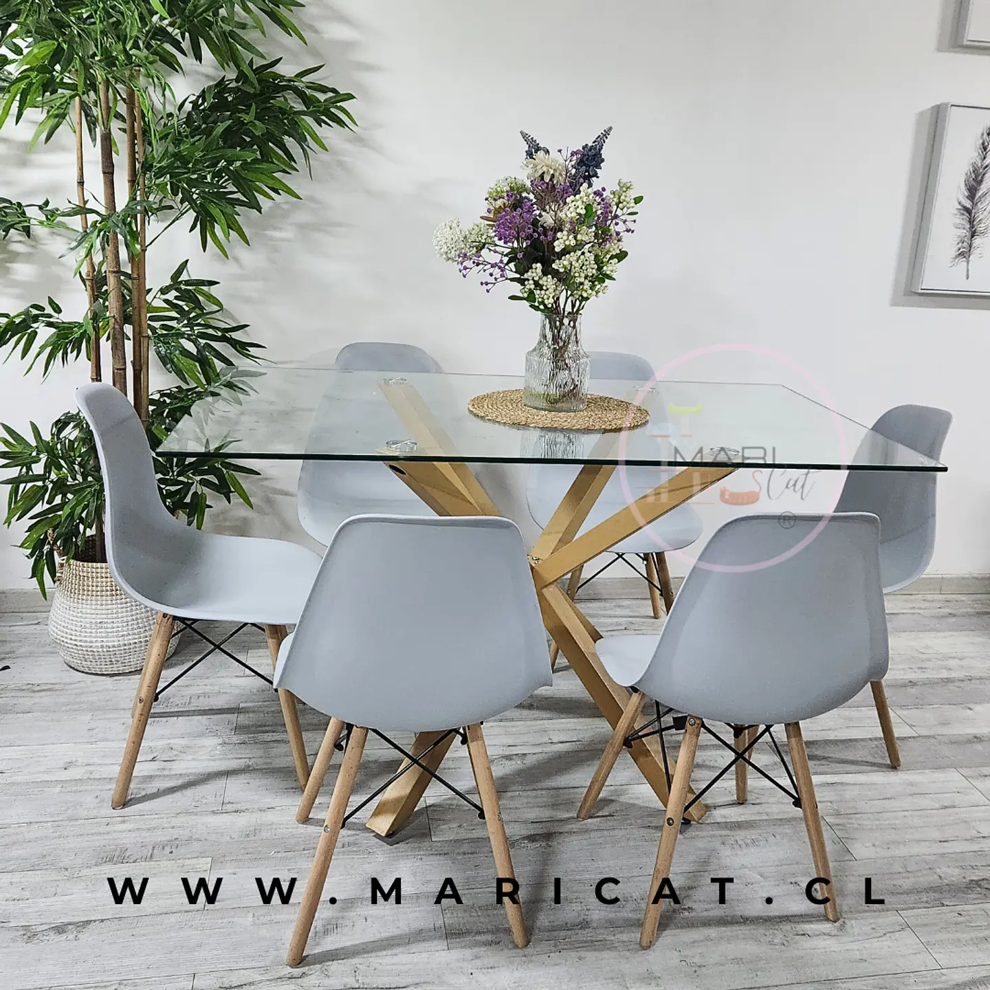 Mesa Rectangular Warwick + Silla Eames polipropileno-comedor 140cm 4