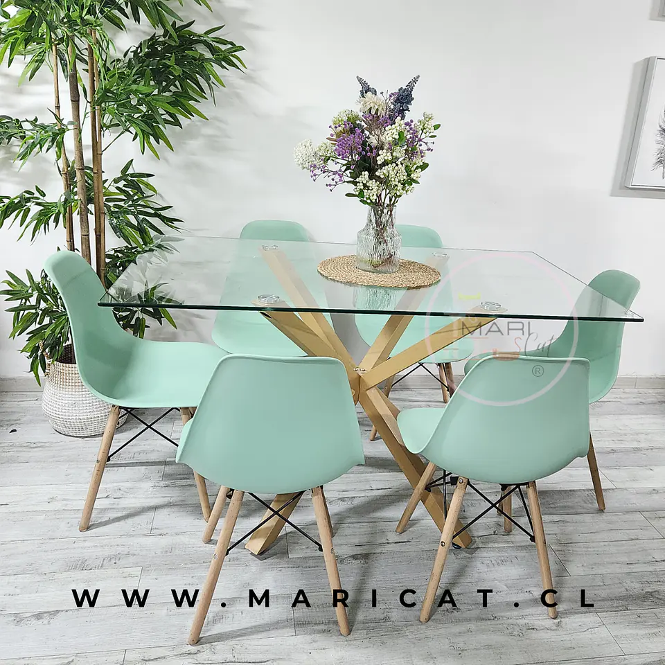 Mesa Rectangular Warwick + Silla Eames polipropileno-comedor 140cm 1