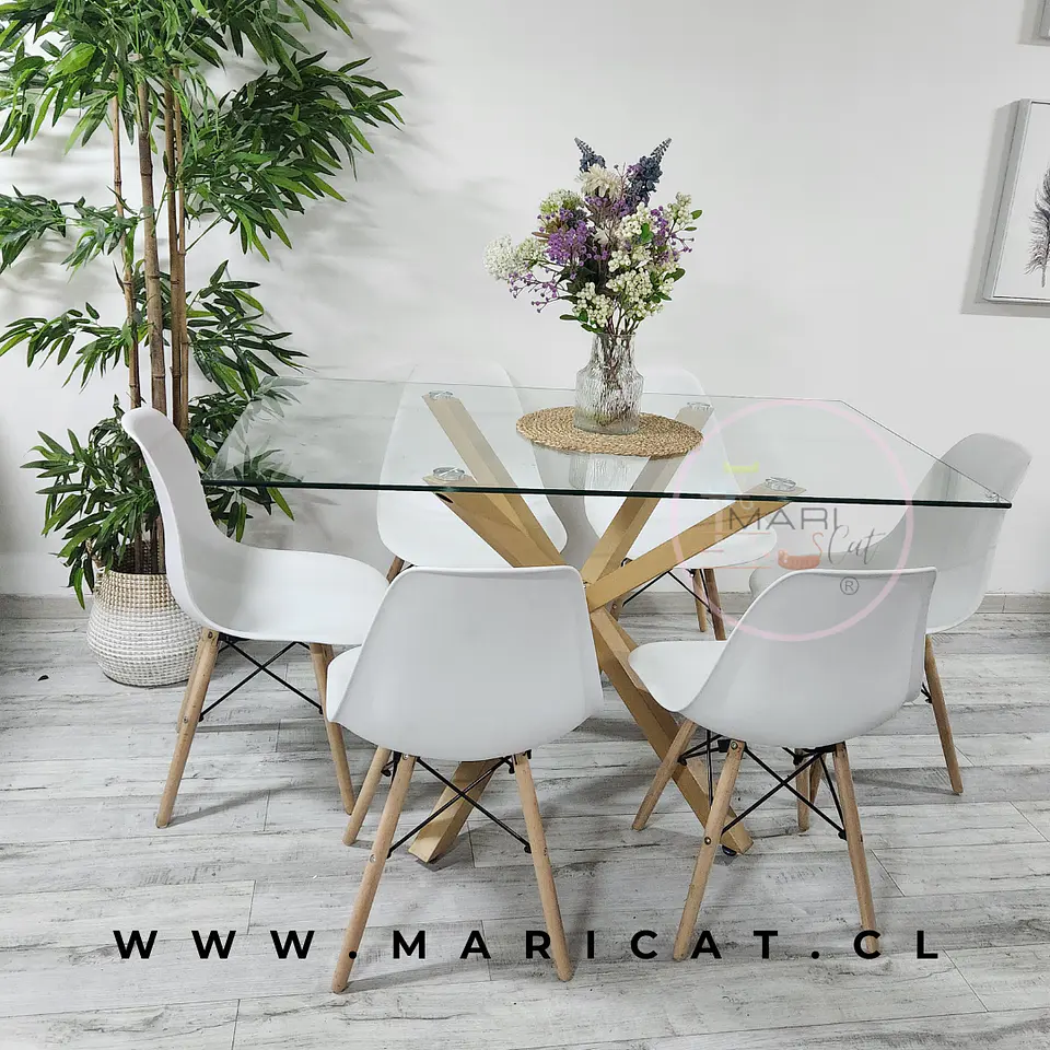 Mesa Rectangular Warwick + Silla Eames polipropileno-comedor 140cm 3