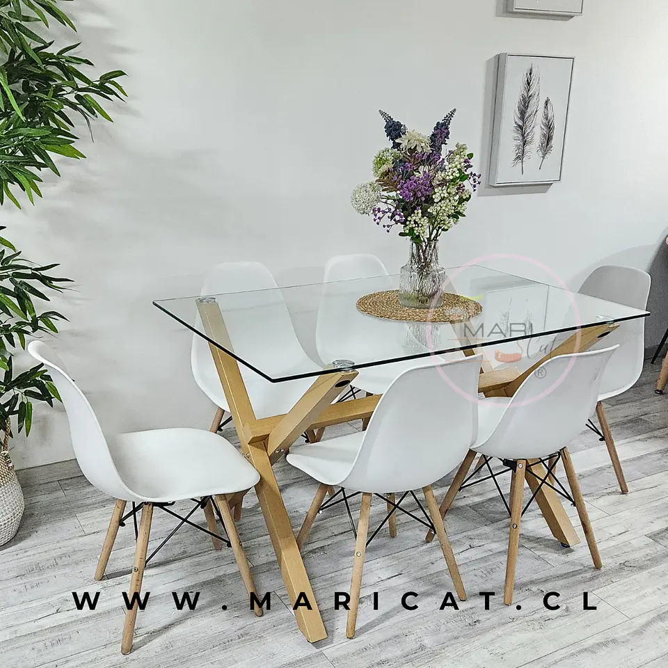 Comedor Rectangular Vidrio 4 Sillas Crossback – Mesa 130x80cm 1