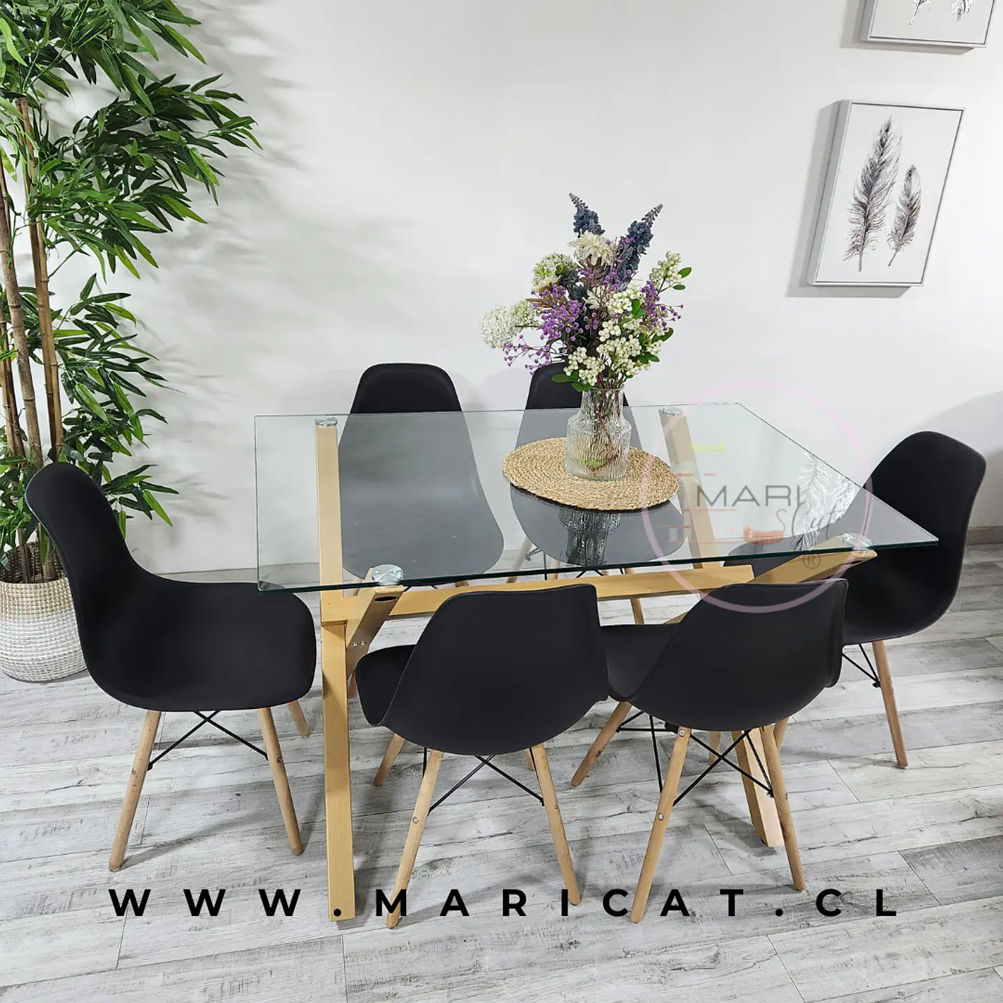 Comedor Rectangular Vidrio 4 Sillas Crossback – Mesa 130x80cm 2