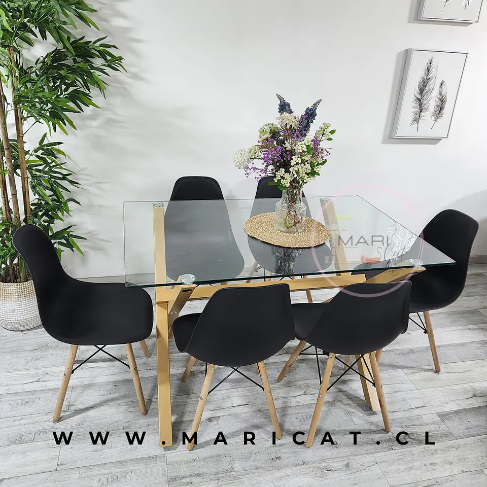 Comedor Rectangular Vidrio 4 Sillas Crossback – Mesa 130x80cm 2