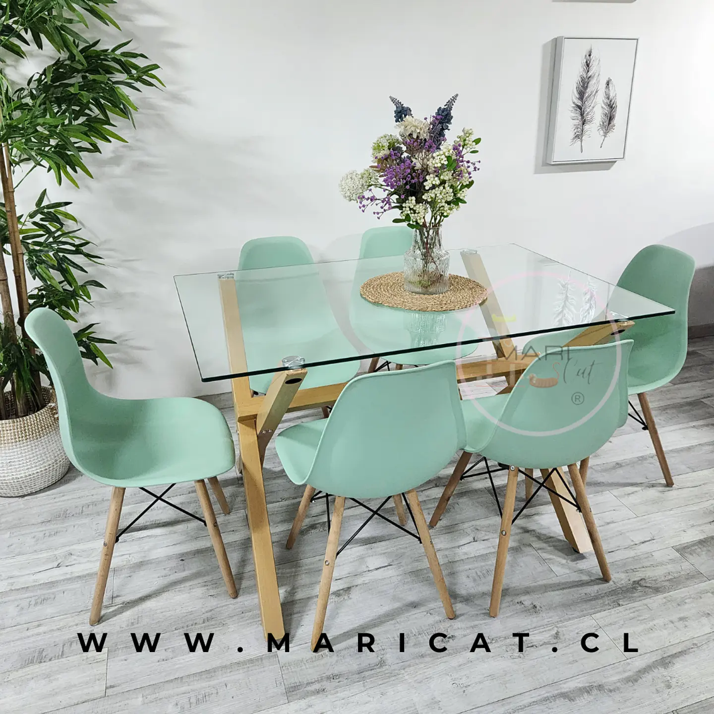 Comedor Rectangular Vidrio 4 Sillas Crossback – Mesa 130x80cm 3