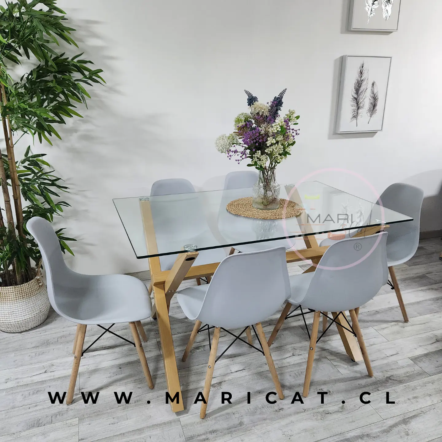 Comedor Rectangular Vidrio 4 Sillas Crossback – Mesa 130x80cm 4