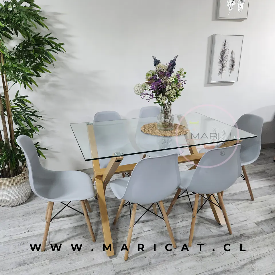 Comedor Rectangular Vidrio 4 Sillas Crossback – Mesa 130x80cm 4