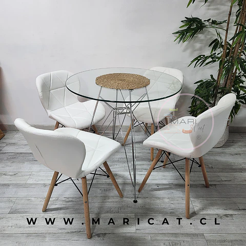 Comedor Redondo Vidrio 4 Sillas Mariposa – Mesa 80cm
